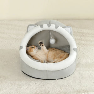 Cosy plush cat cave bed with removable washable cushion