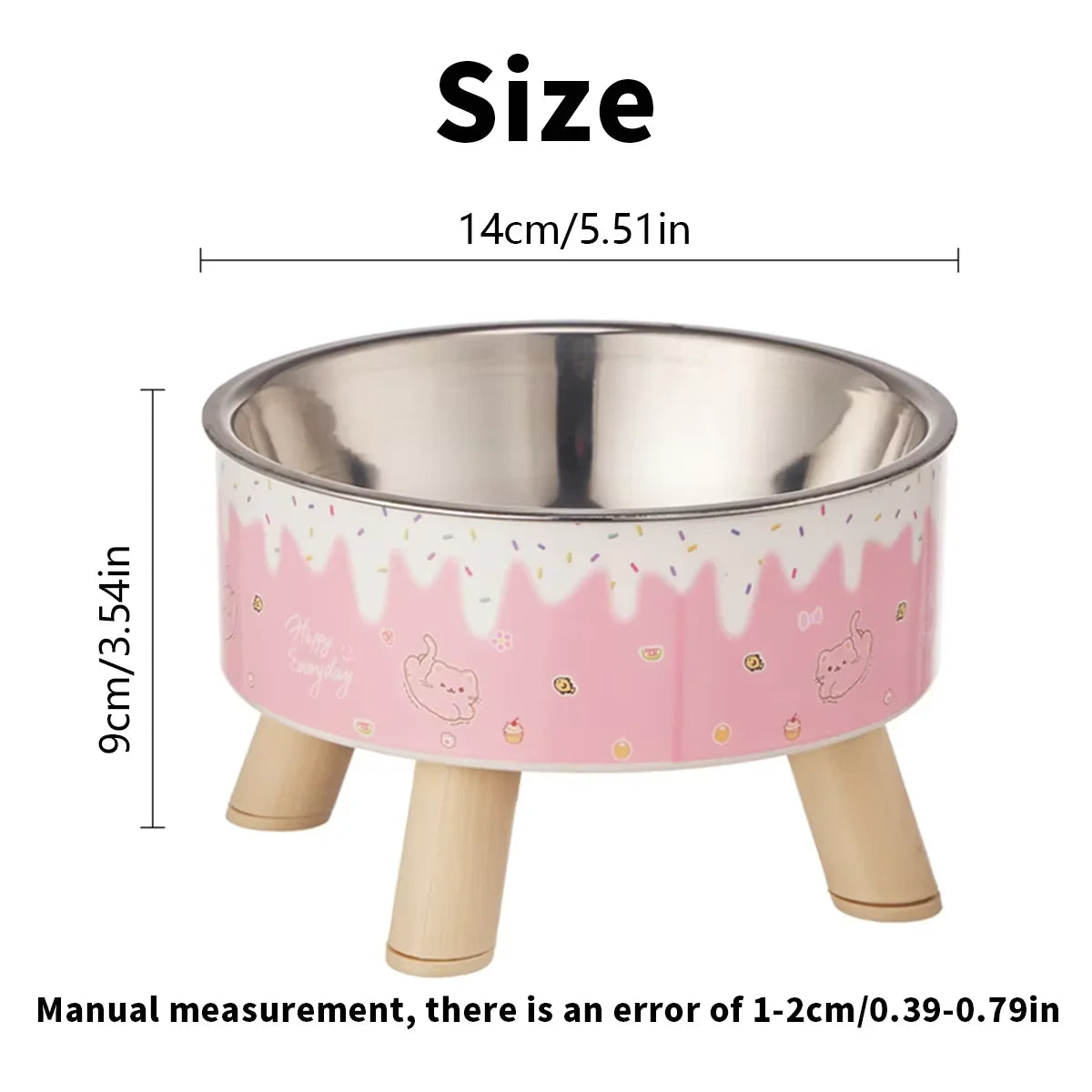 Elevated ice cream design stainless steel feeding bowl for dogs and cats