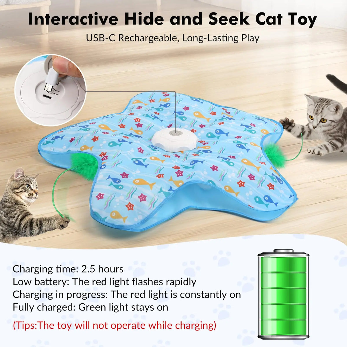 Motion-activated hide and seek feather teaser toy for cats