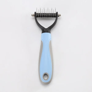 Two-sided stainless steel deshedding comb for dogs and cats