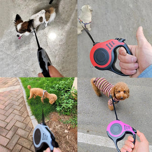 Retractable nylon dog leash with adjustable 3m or 5m length