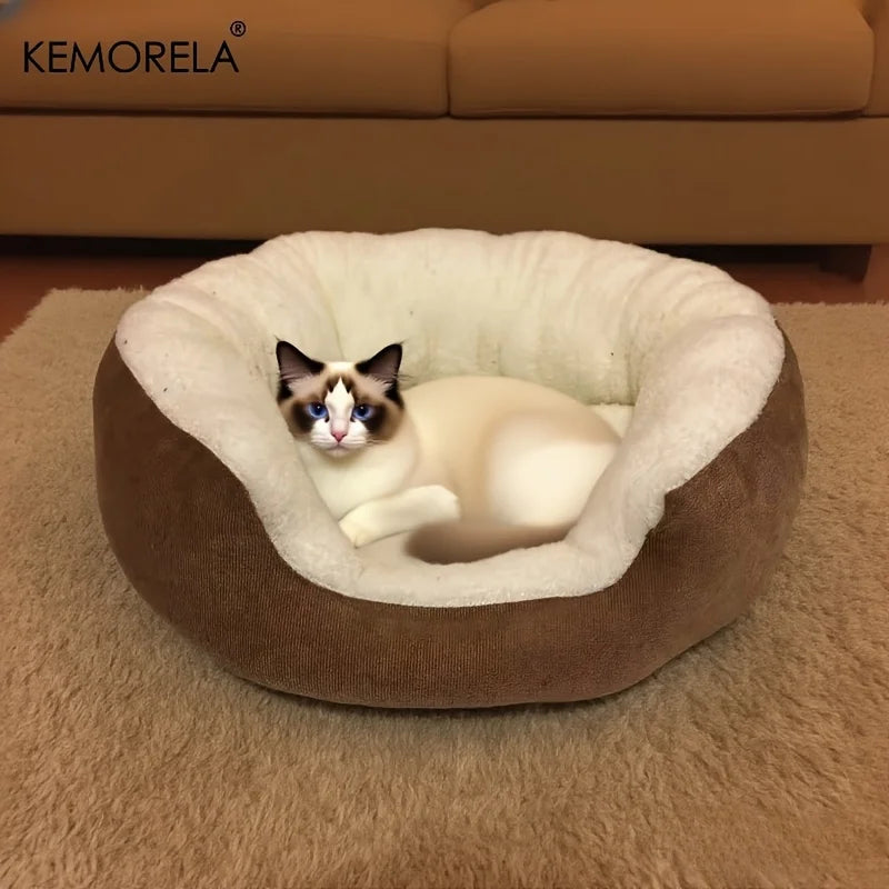 Plush orthopedic pet bed with backrest for cats and small dogs