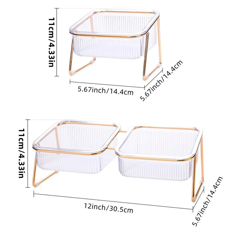 Raised double bowl feeder for cats and dogs