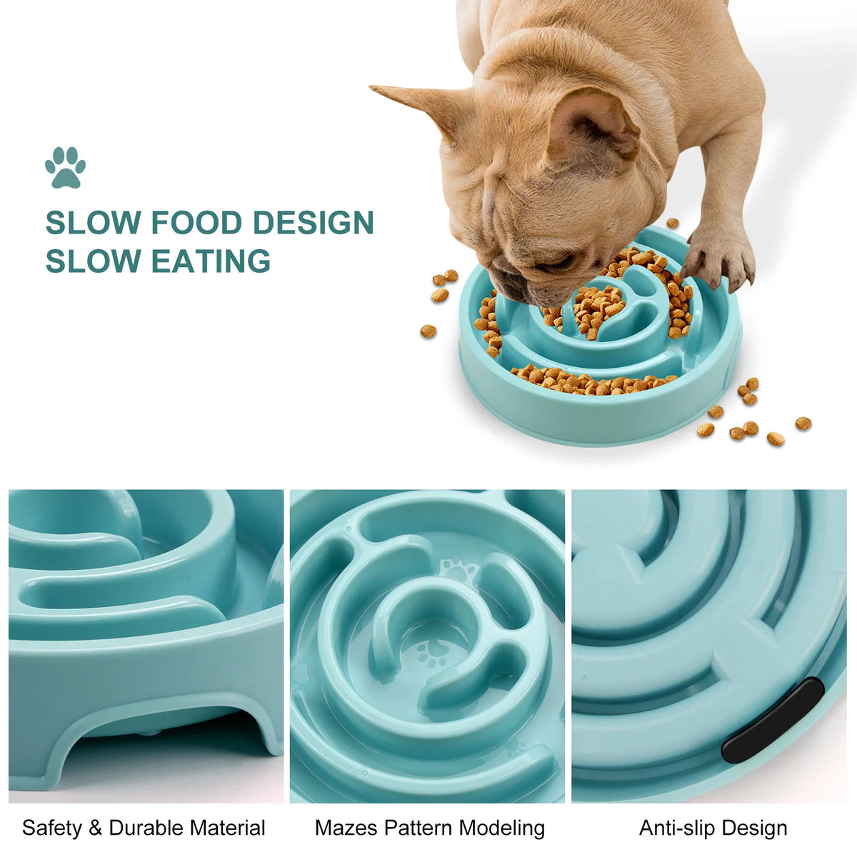 Slow-feeding bowl for dogs and cats to help prevent choking and fast eating