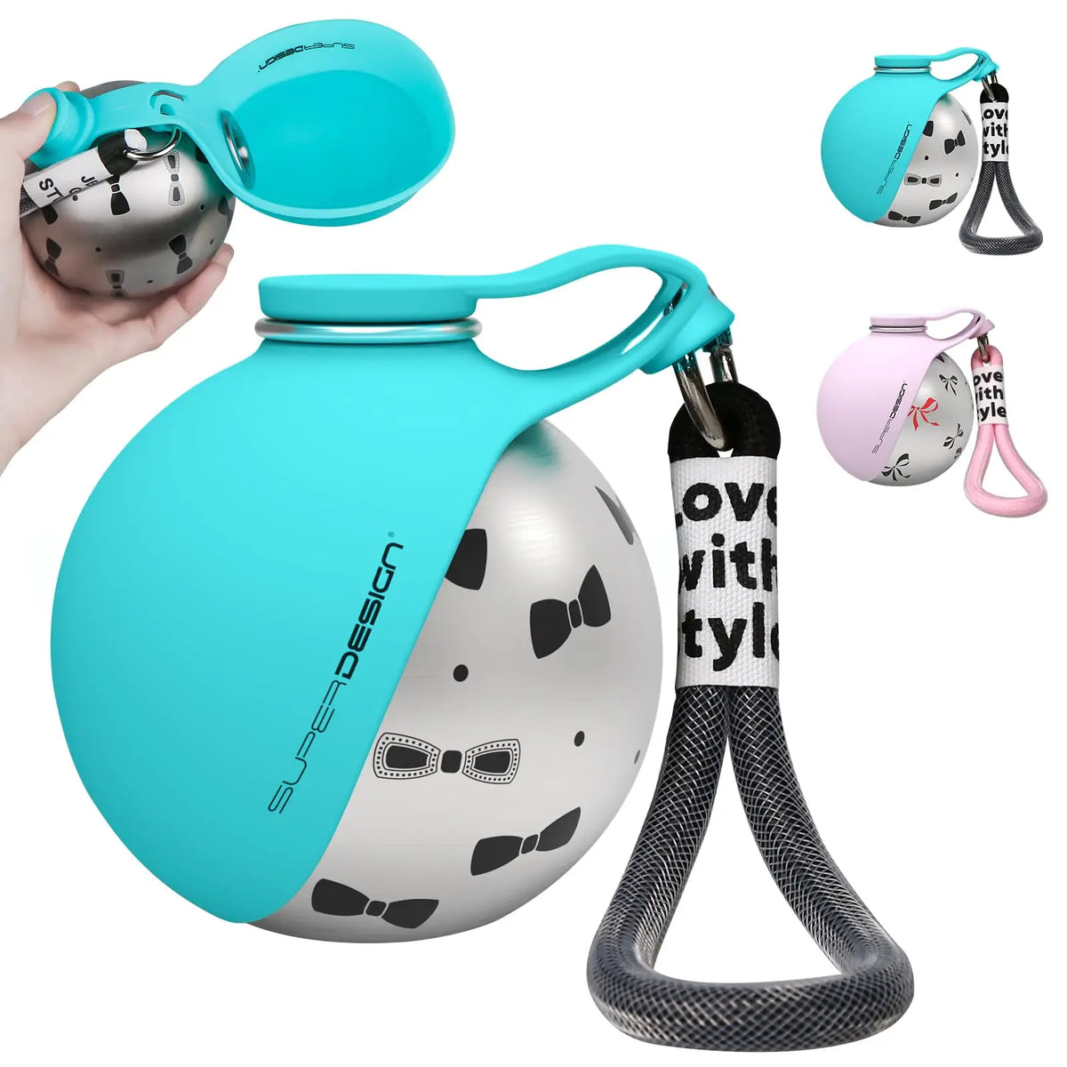 Leak-proof stainless steel water bottle with bowl attachment for dogs