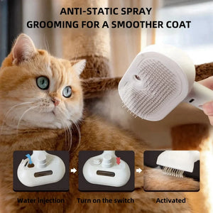 Rechargeable misting grooming comb for dogs and cats