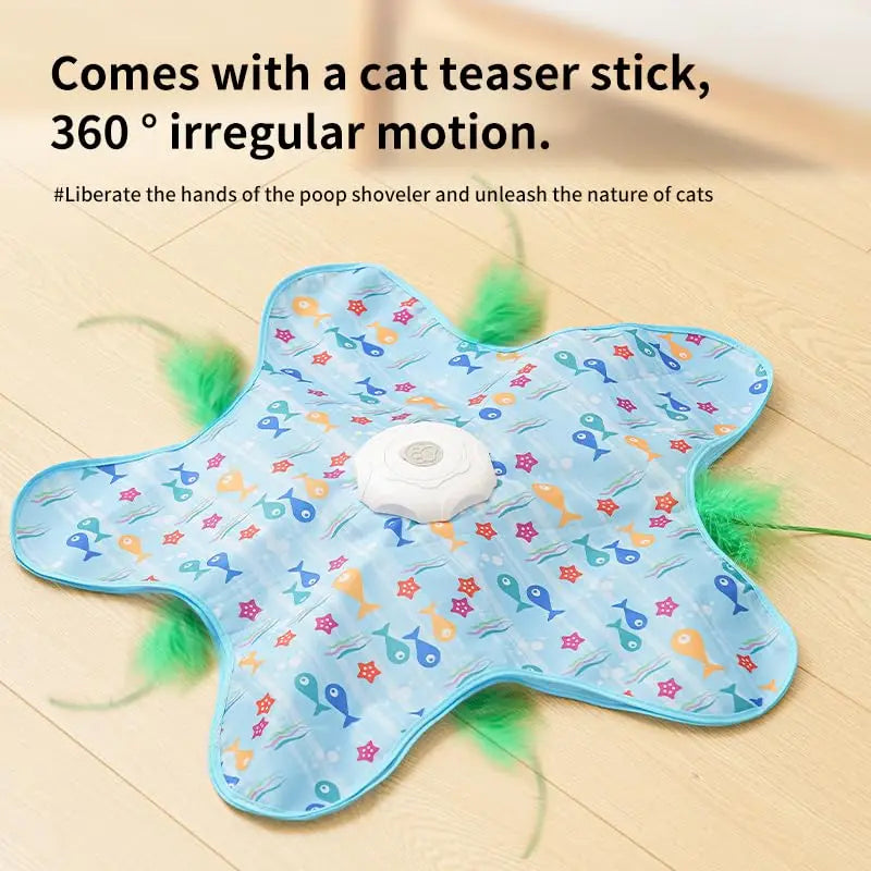 Motion-activated hide and seek feather teaser toy for cats