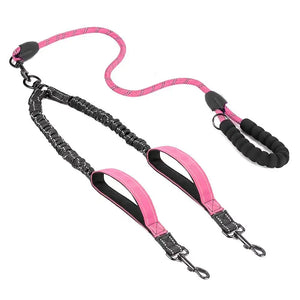 Reflective double dog leash with swivel coupler and traffic handle