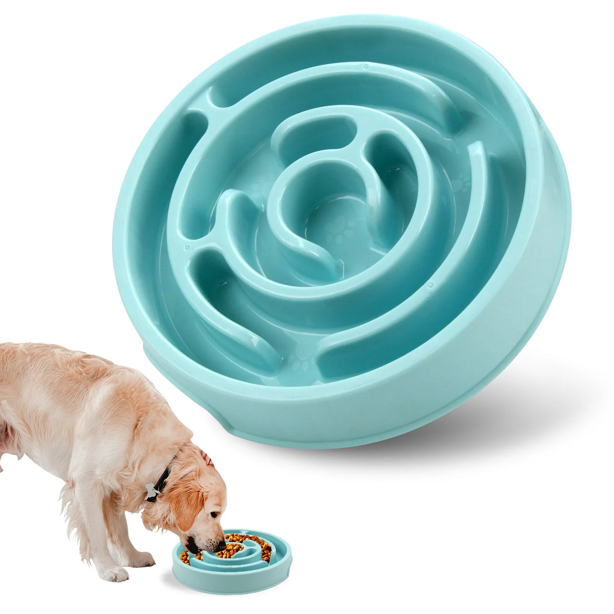 Slow-feeding bowl for dogs and cats to help prevent choking and fast eating