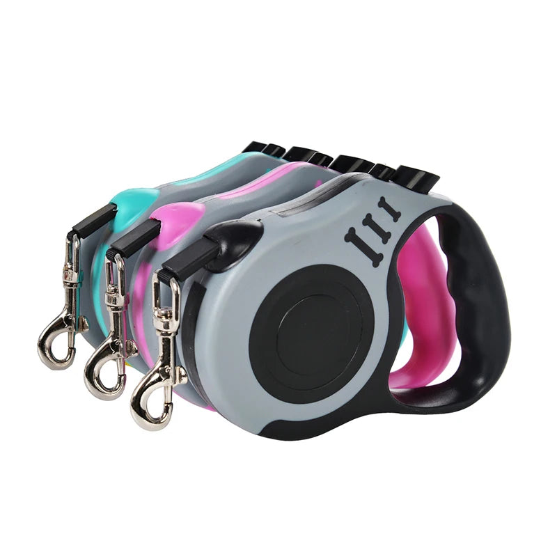 Retractable nylon dog leash with adjustable 3m or 5m length