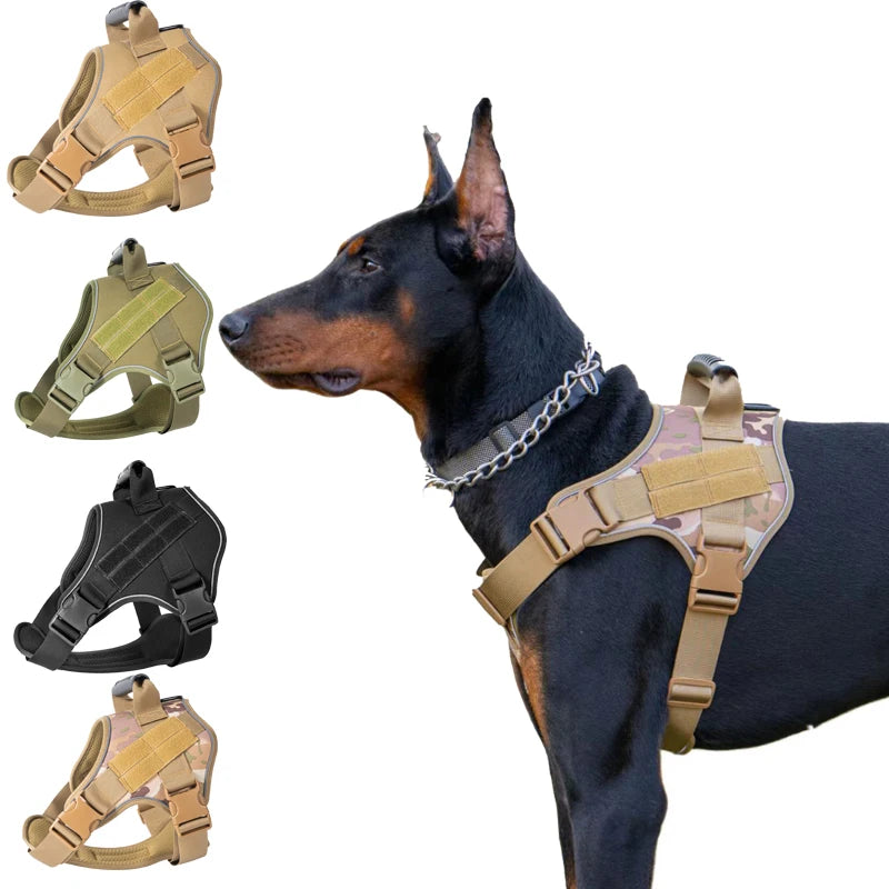 Reflective tactical-style training vest harness for dogs