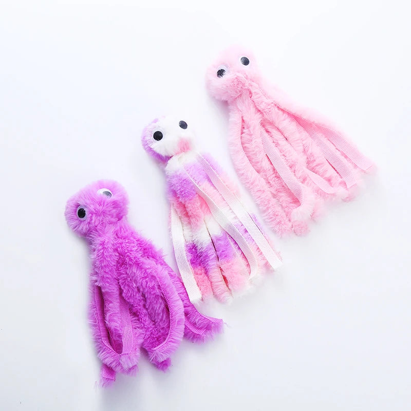 Bite-resistant plush octopus toy for cats