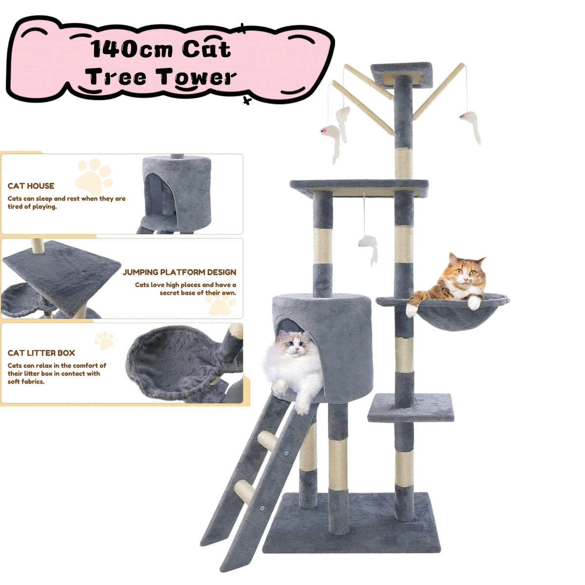 140cm multilevel cat tree tower with scratching posts and perches