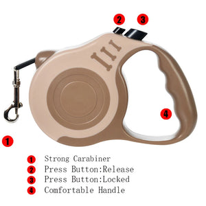 Retractable nylon dog leash with adjustable 3m or 5m length