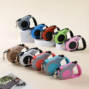 Retractable nylon dog leash with adjustable 3m or 5m length
