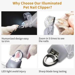 LED nail clippers for trimming dog and cat claws