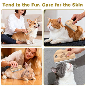 Stainless steel deshedding brush with wooden handle for dogs and cats