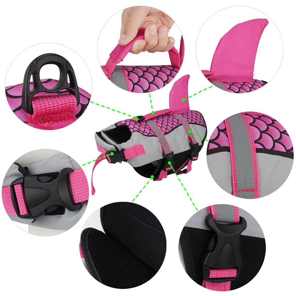 Shark-print swim vest life jacket for dogs