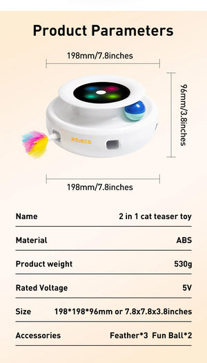Automatic interactive cat toy with feathers and rotating ball, multiple play modes