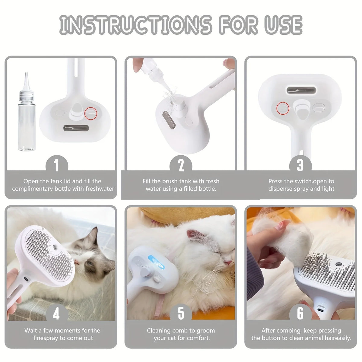 Spray mist dematting grooming comb for dogs and cats
