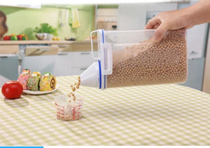 Airtight pet food storage container with measuring scoop for dogs and cats