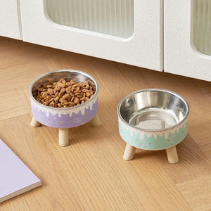 Elevated ice cream design stainless steel feeding bowl for dogs and cats