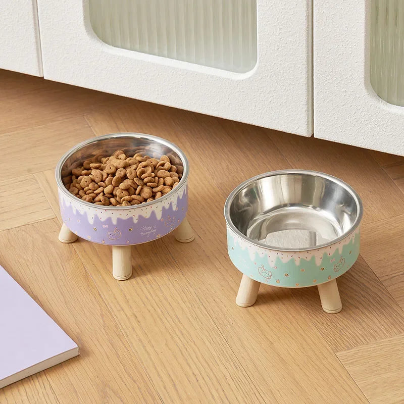 Elevated ice cream design stainless steel feeding bowl for dogs and cats
