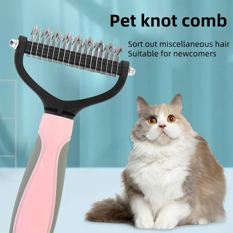 Two-sided stainless steel deshedding comb for dogs and cats