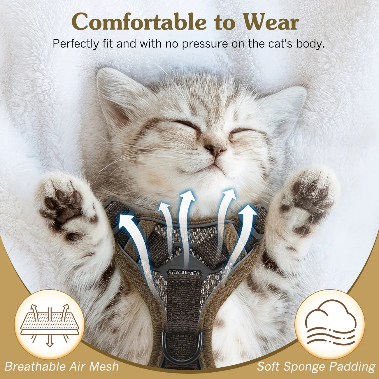VavoPaw Cat Harness & Leash Set, Reflective, Breathable