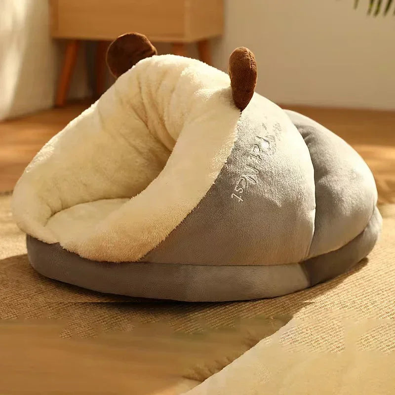 Soft coral fleece pet bed with removable washable cover for small dogs and cats