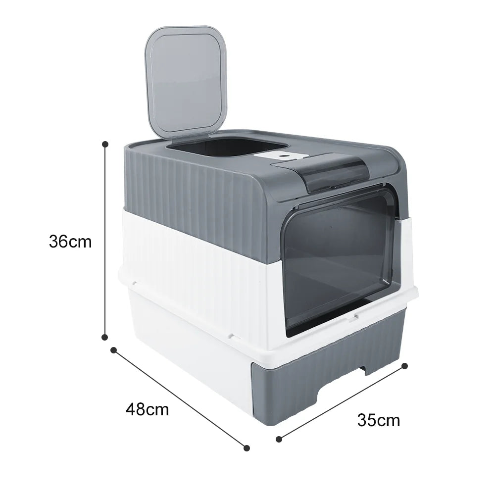 Large hooded cat litter box with odor control and scoop