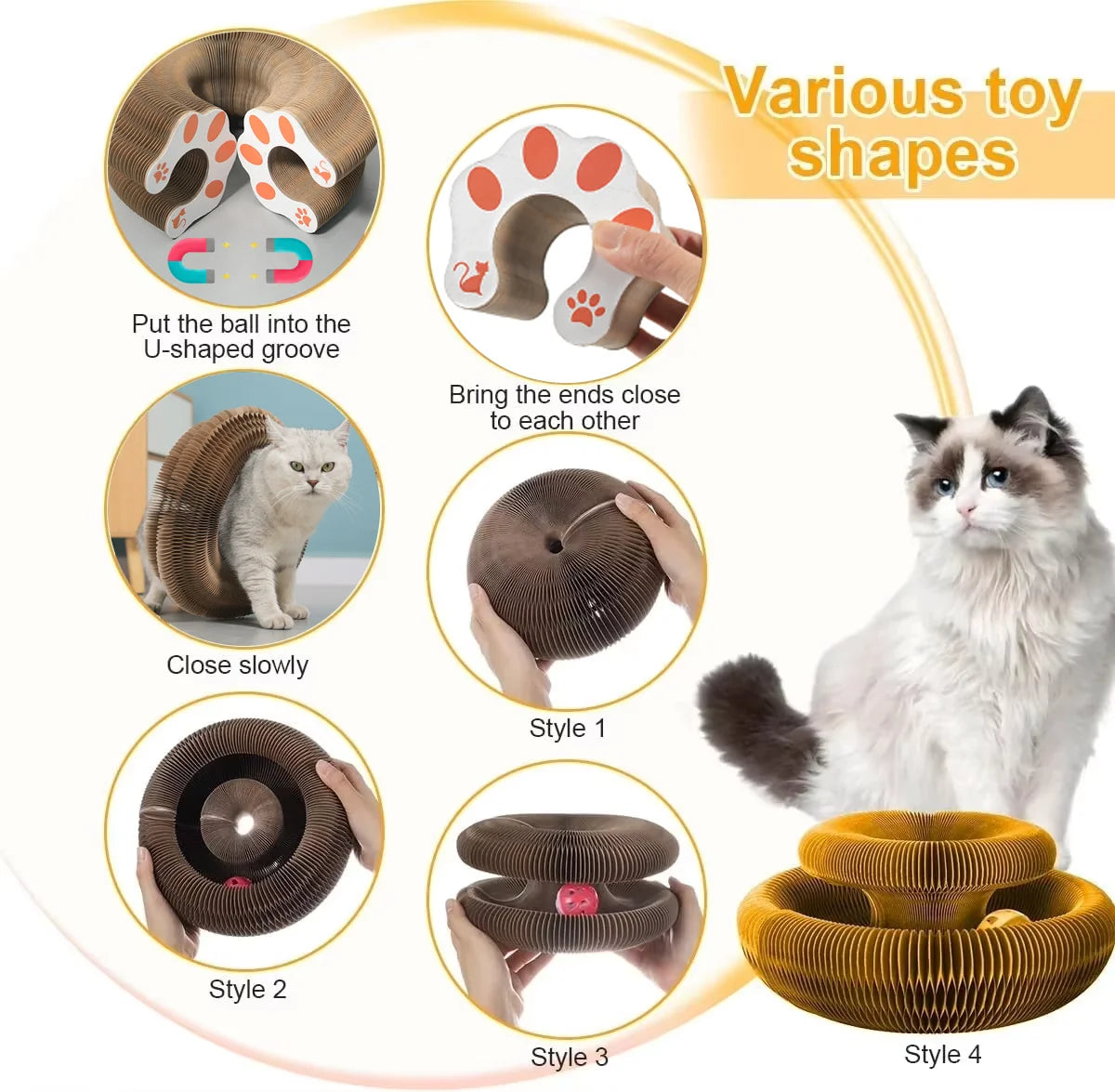 Corrugated cardboard scratcher board with rolling ball track for cats