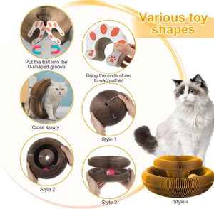 Corrugated cardboard scratcher board with rolling ball track for cats