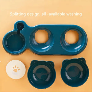 Three-bowl plastic feeding station for cats