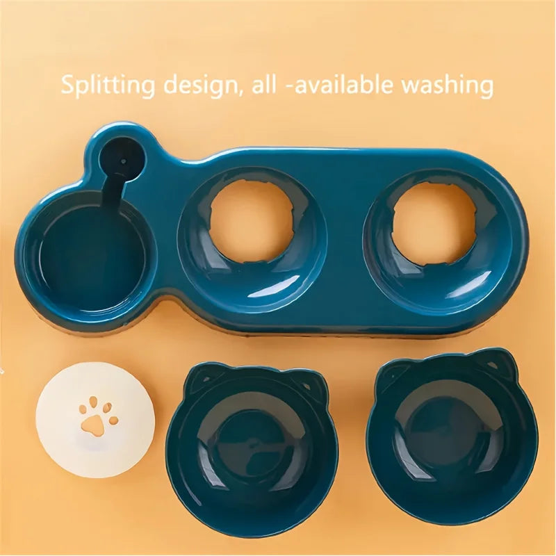 Three-bowl plastic feeding station for cats