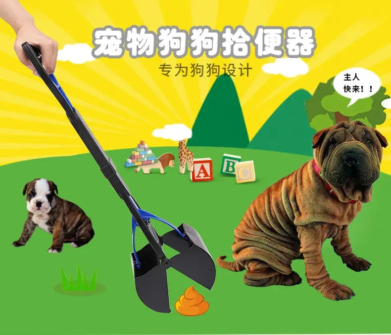 Foldable long-handle poop scooper for outdoor dog cleanup