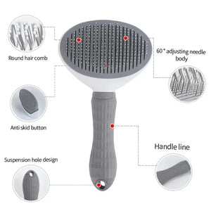 Self-cleaning hair removal grooming brush for dogs and cats