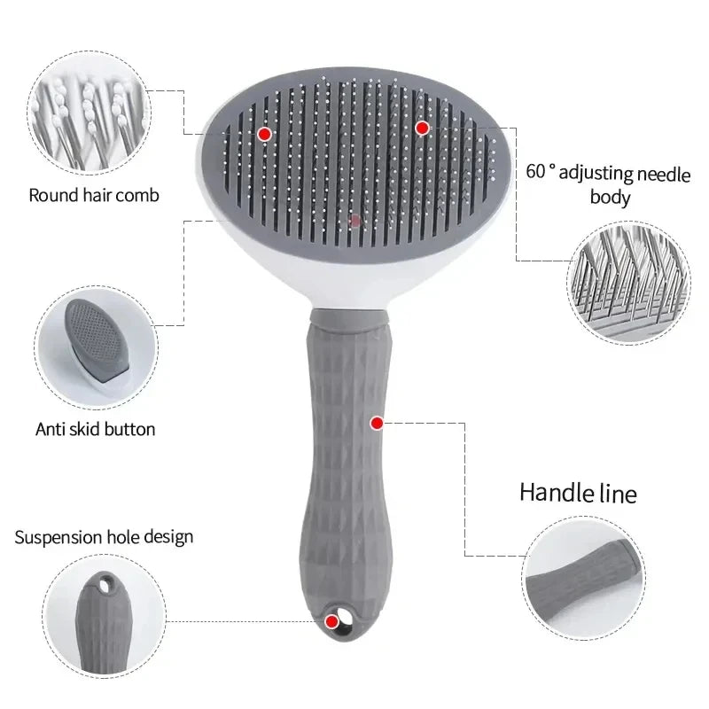 Self-cleaning hair removal grooming brush for dogs and cats