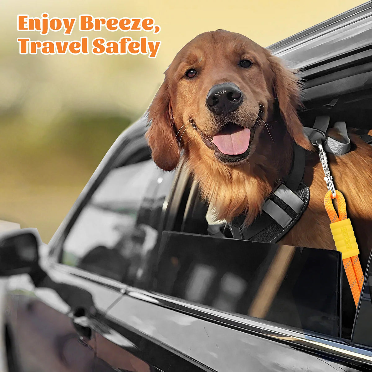 Reflective nylon car seatbelt restraint for dogs