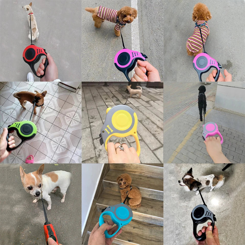 Retractable nylon dog leash with adjustable 3m or 5m length