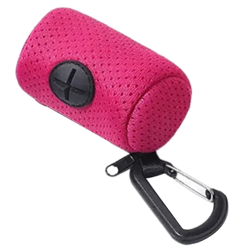 Mesh dog poop bag holder and dispenser for lead or belt