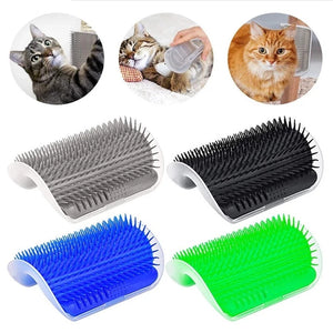 Wall-corner self-grooming brush for cats