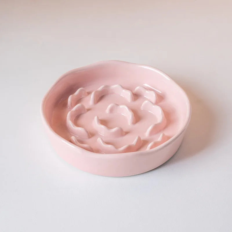 Ceramic raised slow feeder bowl for cats and dogs