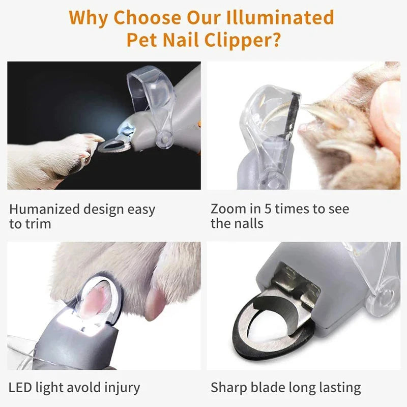 LED nail clippers for trimming dog and cat claws