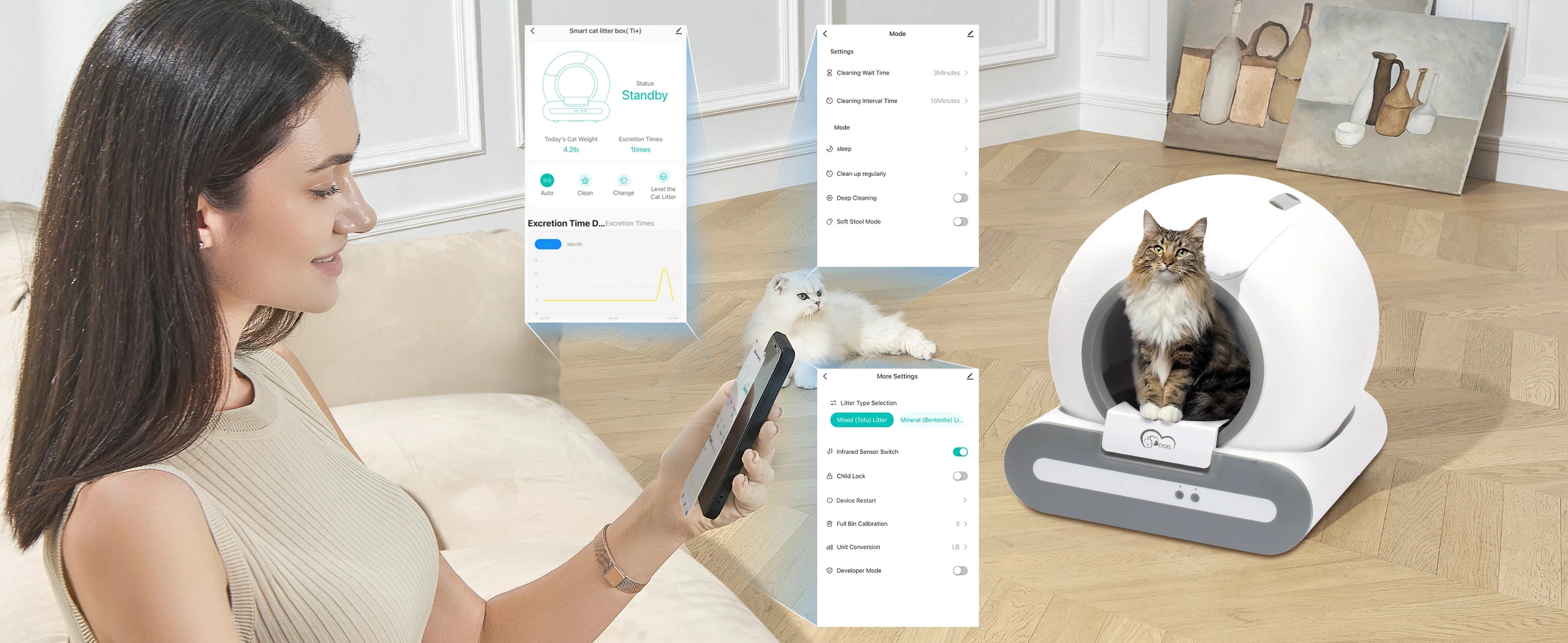 CleanPaws self-cleaning litter box — monitor your cat via the companion app
