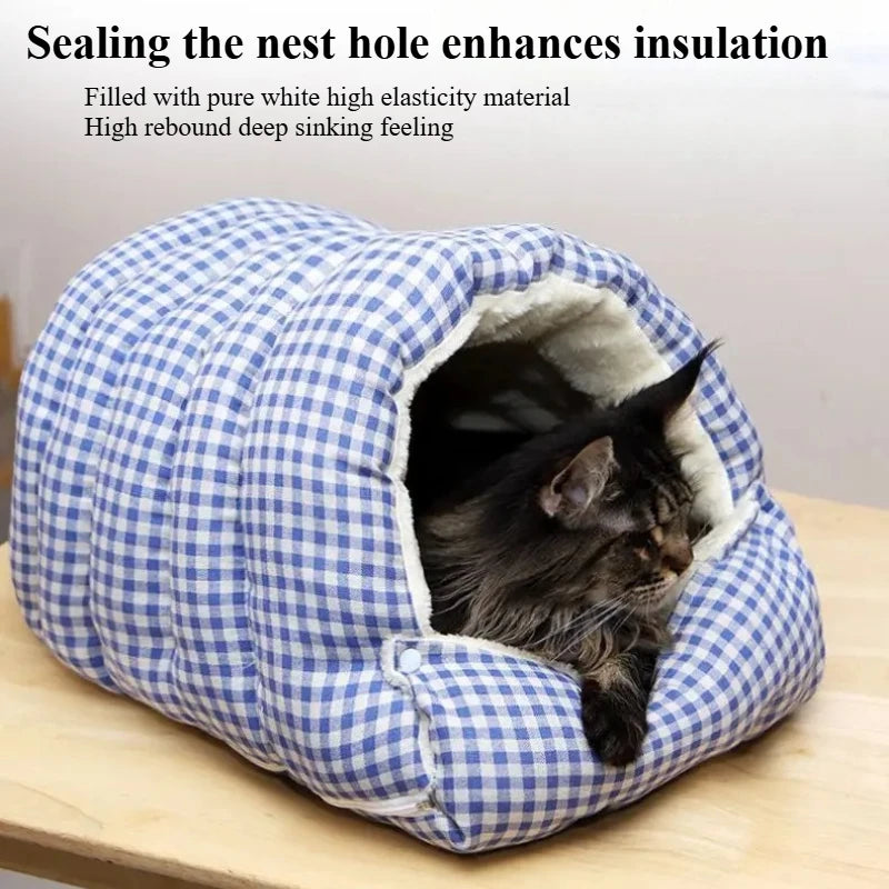 Foldable semi-enclosed winter bed for dogs and cats