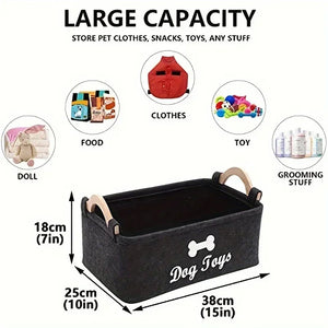 Felt storage basket for pet toys and accessories