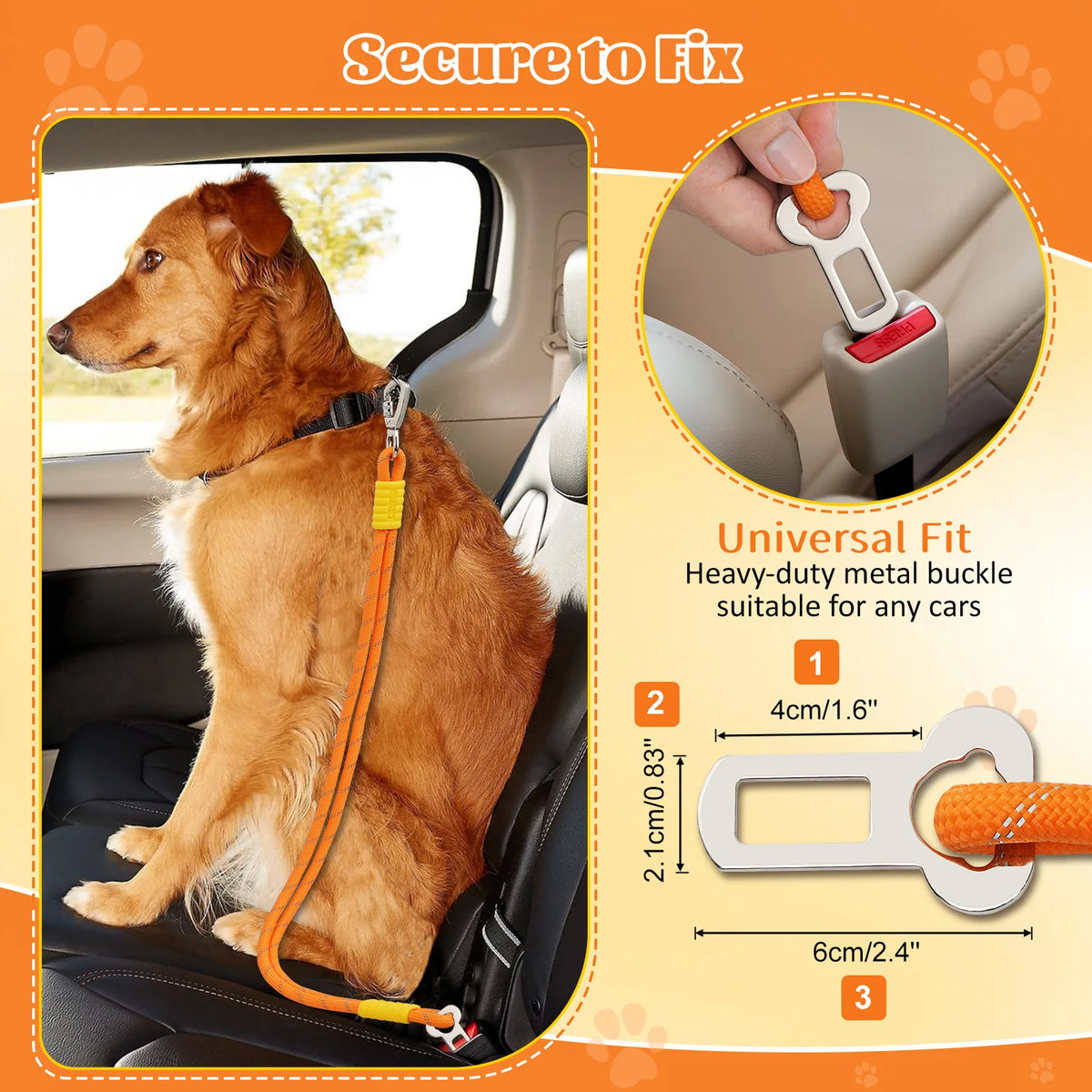 Reflective nylon car seatbelt restraint for dogs