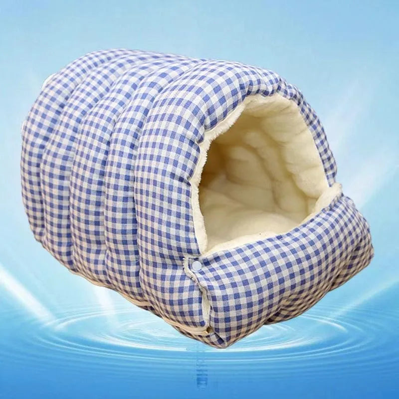 Foldable semi-enclosed winter bed for dogs and cats