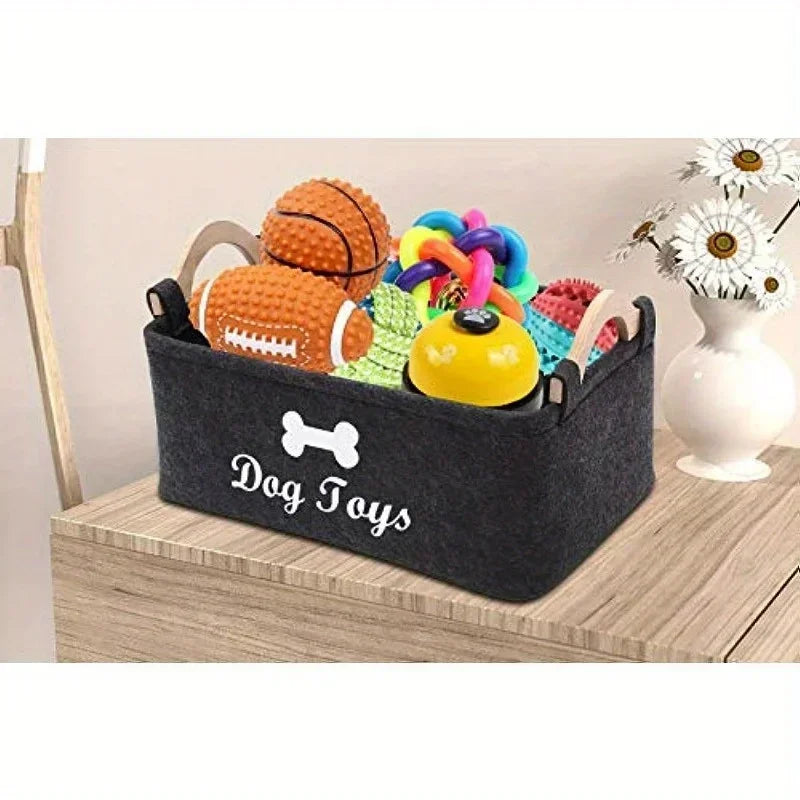 Felt storage basket for pet toys and accessories